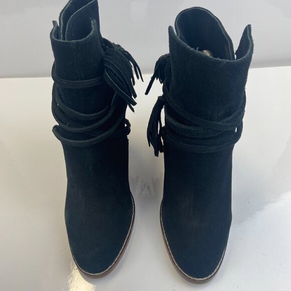 ALDO Suede Ankle Boots Stacked Heel Wrap Tassel Detail Black Women's US 8.5 NWOT - Picture 4 of 14